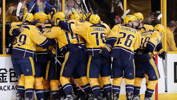 Nashville Predators celebrate, The Canadian Press Nashville Predators celebrate