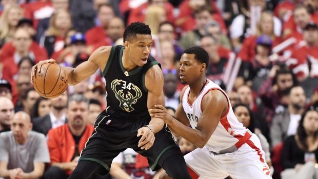 Giannis Antetokounmpo and Kyle Lowry 