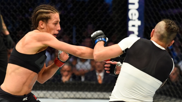 Joanna Jedrzejczyk punches Jessica Andrade, Josh Hedges/Zuffa LLC/UFC/Getty Images Joanna Jedrzejczyk punches Jessica Andrade