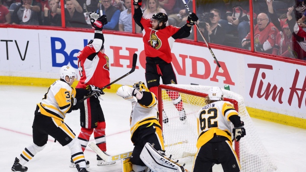 Senators celebrate, The Canadian Press Senators celebrate