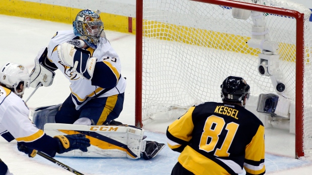 Pekka Rinne, Phil Kessel and Evgeni Malkin, The Canadian Press Pekka Rinne, Phil Kessel and Evgeni Malkin