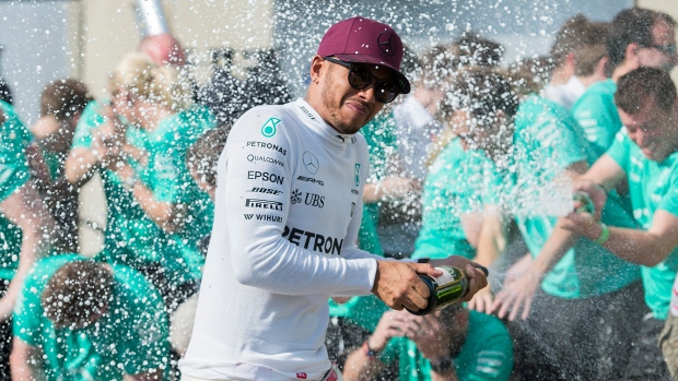 Lewis Hamilton celebrates