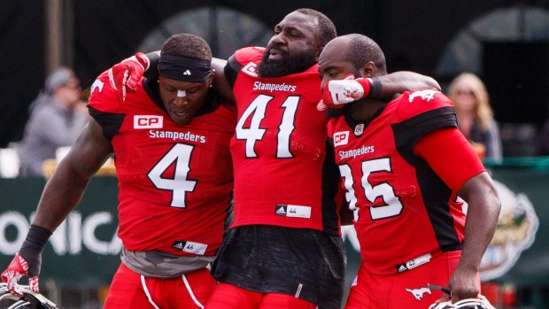 Cordarro Law helped off the field, The Canadian Press Cordarro Law helped off the field