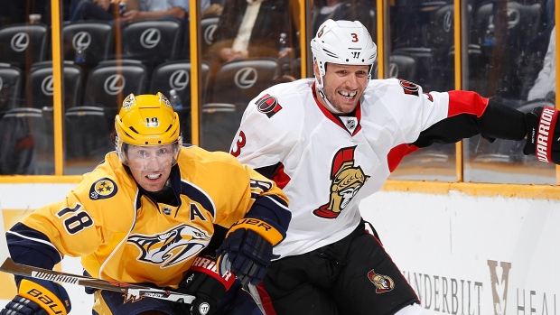 James Neal and Marc Methot , John Russell/National Hockey League/Getty Images James Neal and Marc Methot