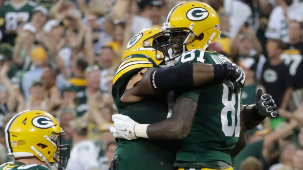 Geronimo Allison and Green Bay Packers Celebrate