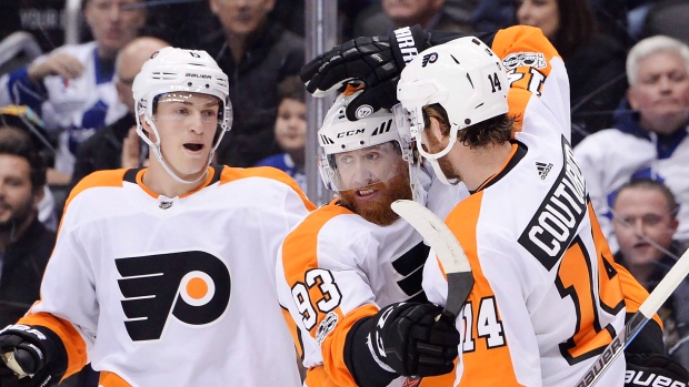 Jakub Voracek, Travis Sanheim and centre Sean Couturier, The Canadian Press Jakub Voracek, Travis Sanheim and centre Sean Couturier