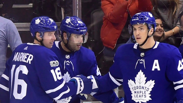 Mitch Marner, Nazem Kadri and Tyler Bozak