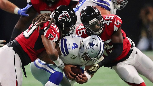 Adrian Clayborn Dak Prescott Deion Jones, The Canadian Press Adrian Clayborn Dak Prescott Deion Jones