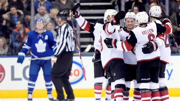 Arizona Coyotes celebrate, The Canadian Press Arizona Coyotes celebrate
