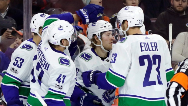 boeser scores two canucks beat flyers article tsn flyers hockey scores