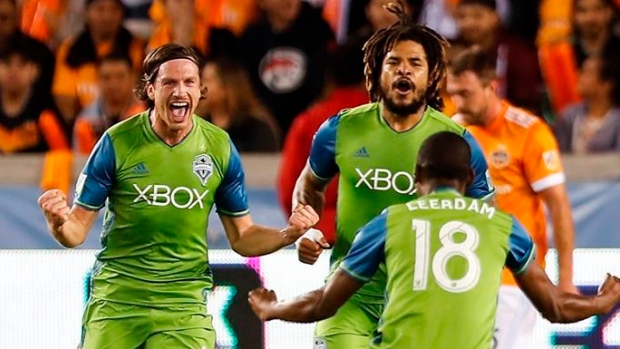 Seattle Sounders celebrate, The Canadian Press Seattle Sounders celebrate