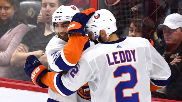 Eberle, Leddy celebrate, The Canadian Press Eberle, Leddy celebrate