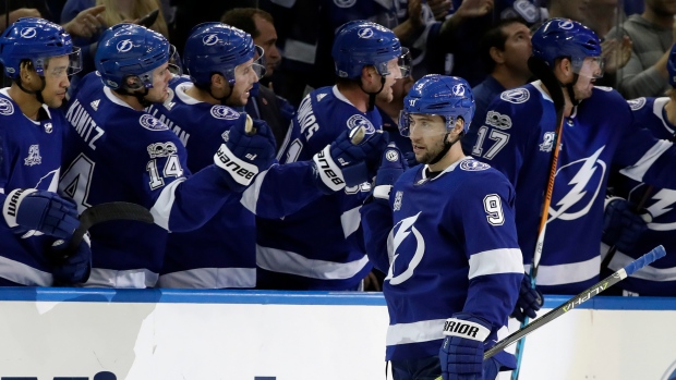 Tyler Johnson celebrates goal