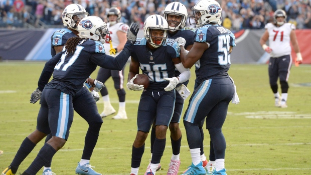 LeShaun Sims, Titans celebrate, The Canadian Press LeShaun Sims, Titans celebrate