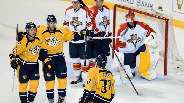 Predators celebrate, The Canadian Press Predators celebrate