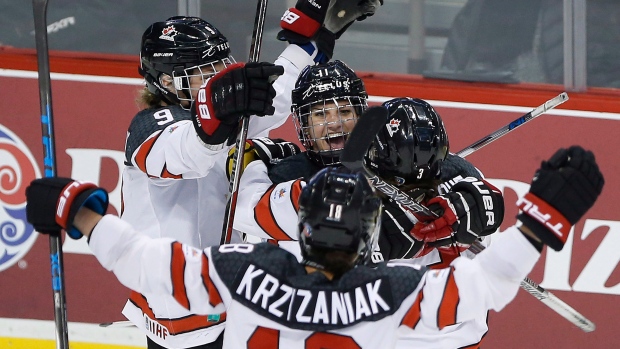 Team Canada celebrates goal, The Canadian Press Team Canada celebrates goal