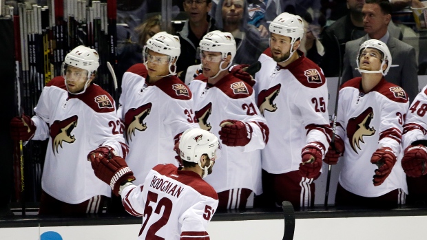 Coyotes celebrate, Canadian Press Coyotes celebrate