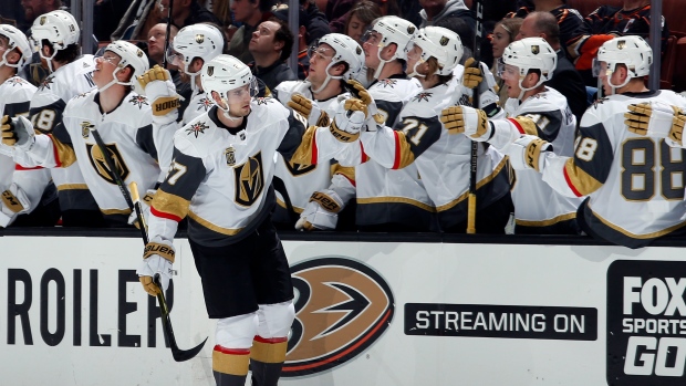 Shea Theodore celebrates goal