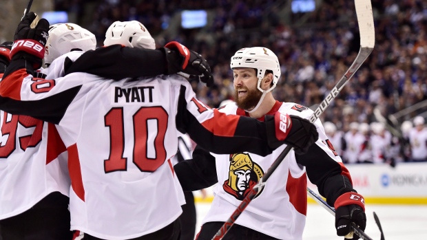 Ottawa Senators celebrate, The Canadian Press Ottawa Senators celebrate