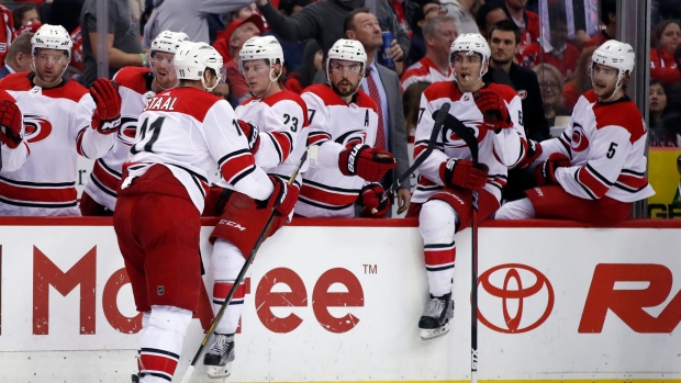 Jordan Staal celebrates goal