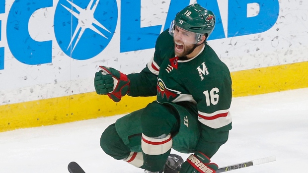 Jason Zucker celebrates