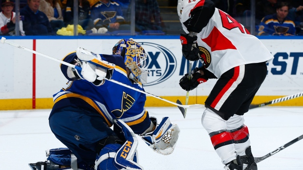 Carter Hutton makes save, Dilip Vishwanat/Getty Images Carter Hutton makes save
