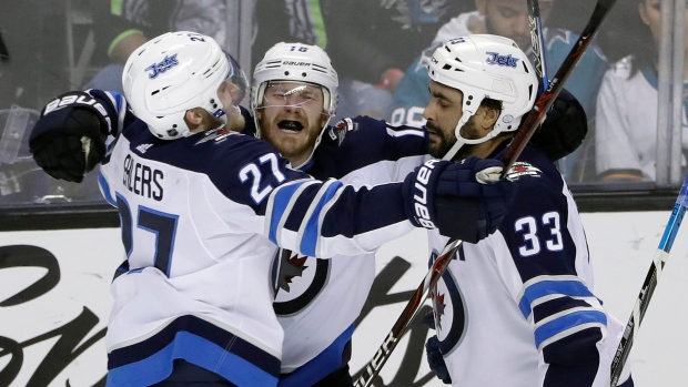 Bryan Little and Winnipeg Jets Celebrate