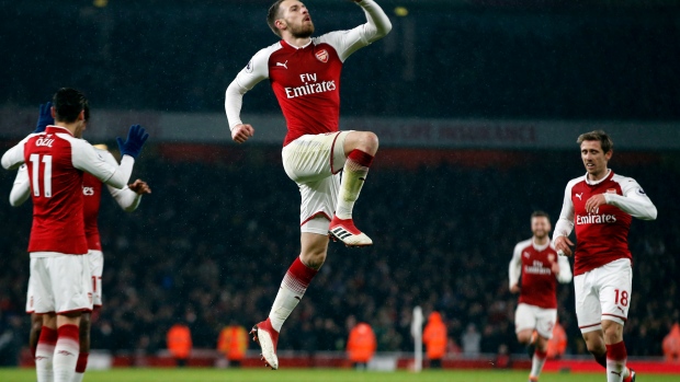 Aaron Ramsey celebrates goal, The Canadian Press Aaron Ramsey celebrates goal