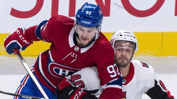 Jonathan Drouin battles with Gabriel Dumont