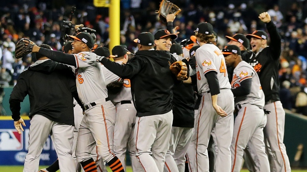 Baltimore Orioles celebrate, Leon Halip/Getty Images Baltimore Orioles celebrate