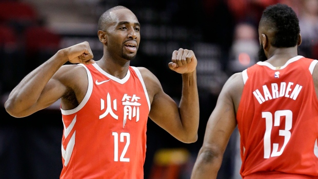 Luc Mbah a Moute and James Harden 