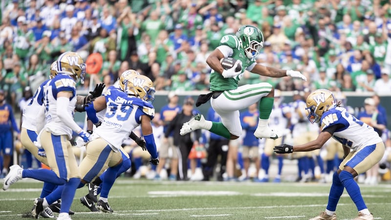 Stevens scores three touchdowns as Roughriders beat Blue Bombers in OT thriller