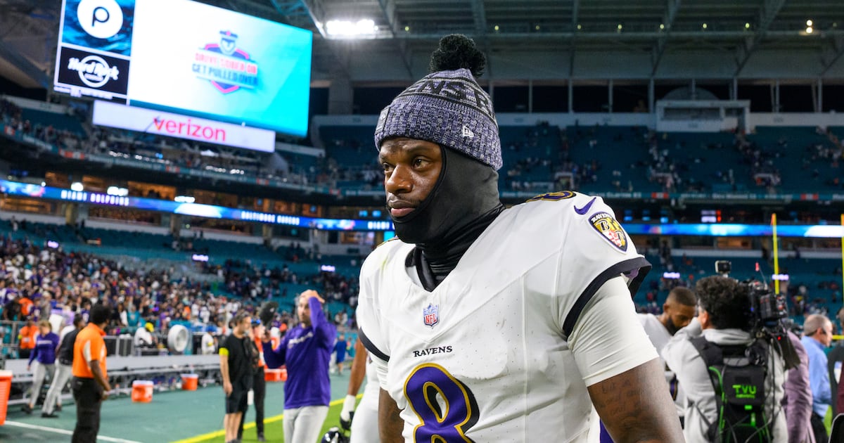 Photo: tsn.ca Baltimore Ravens quarterback Lamar Jackson (8) walks off of the field after an NFL football game against the Miami Dolphins