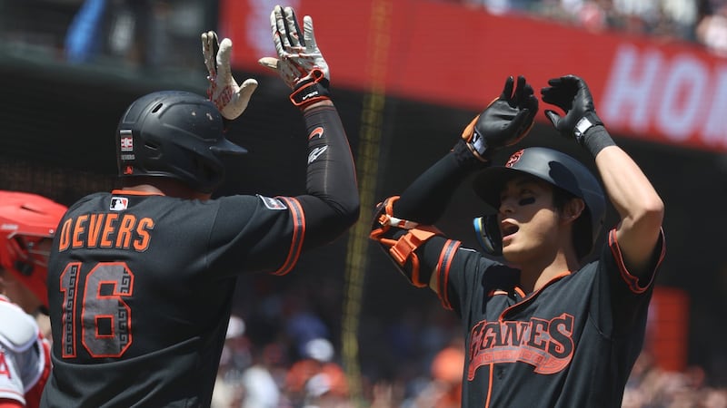 Devers, Lee hit three-run homers, Ray pitches six shutout innings as Giants beat Angels