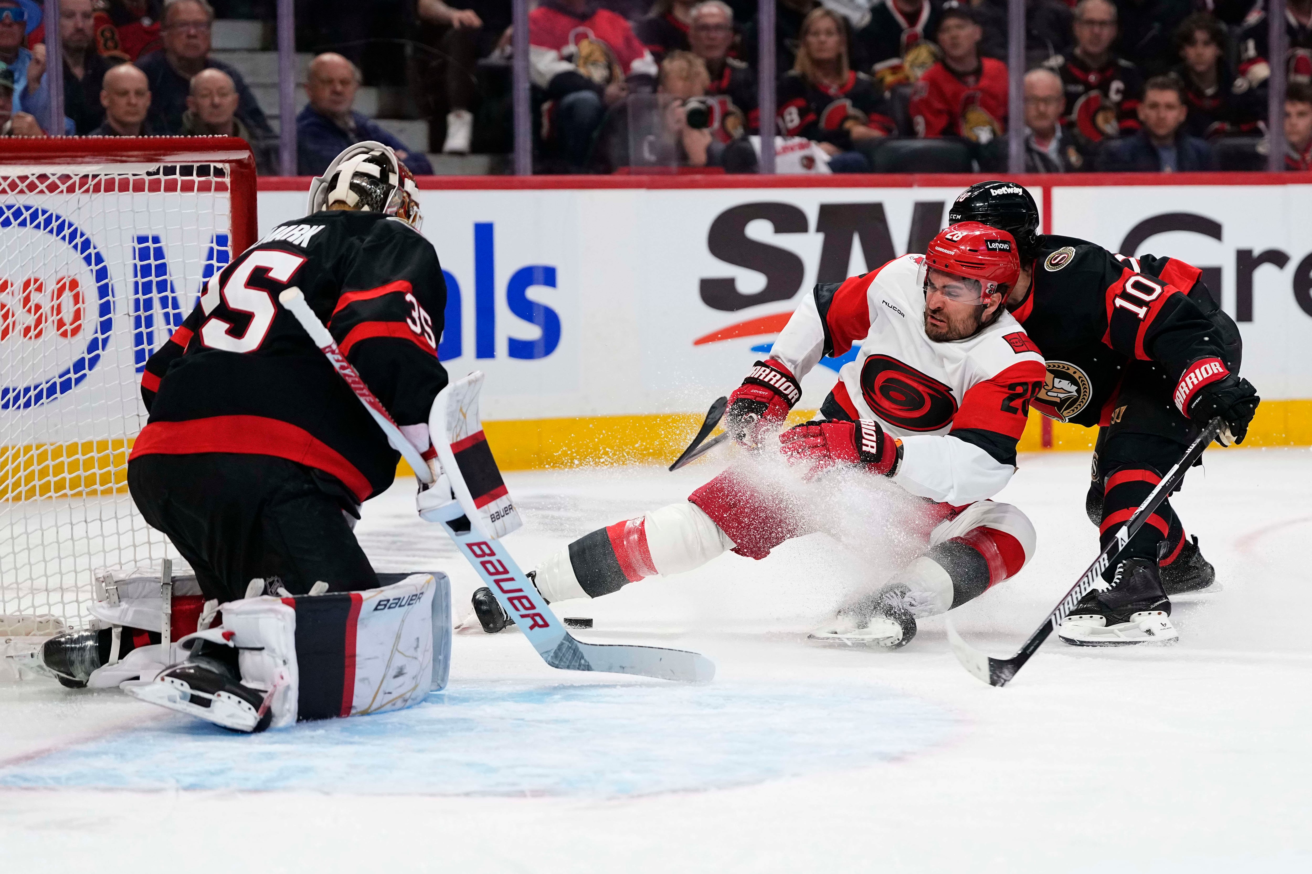 Game action between Hurricanes and Senators