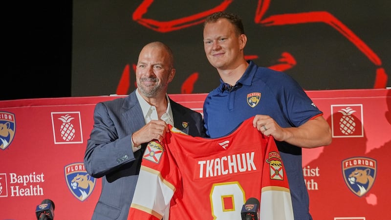 Brady Tkachuk introduced by Panthers, discusses the trade to his brother’s team