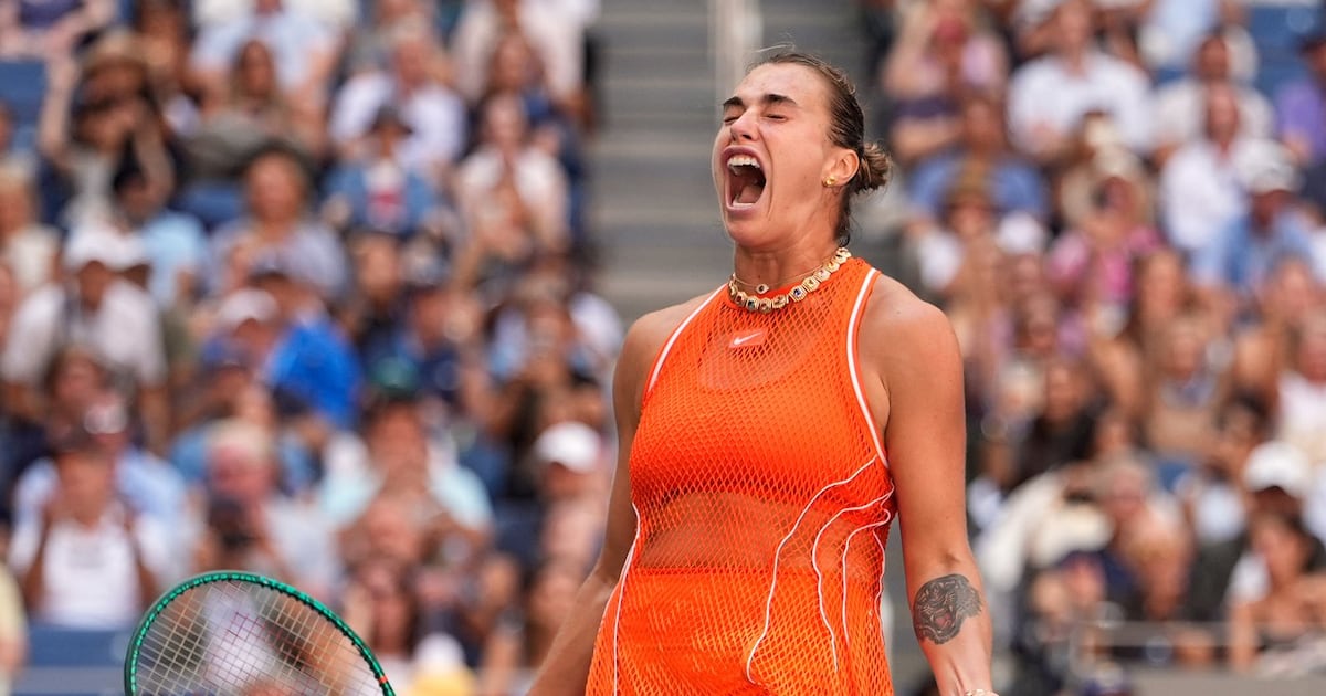Photo: tsn.ca Aryna Sabalenka, of Belarus, celebrates winning a match against Linda Noskova, of the Czech Republic, during the