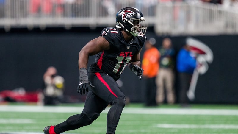 Falcons edge rusher and linebacker Walker carted off practice field following left leg injury
