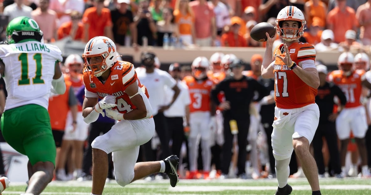 Photo: TSN Oklahoma State quarterback Drew Mestemaker (17) passes the ball in the first half of the NCAA college football game against