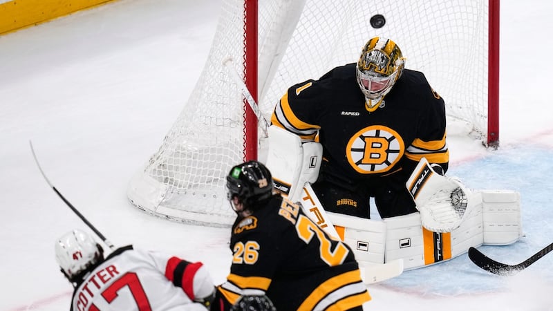 Kastelic scores two, Swayman posts shutout as Bruins stop Devils to clinch East’s top wild card