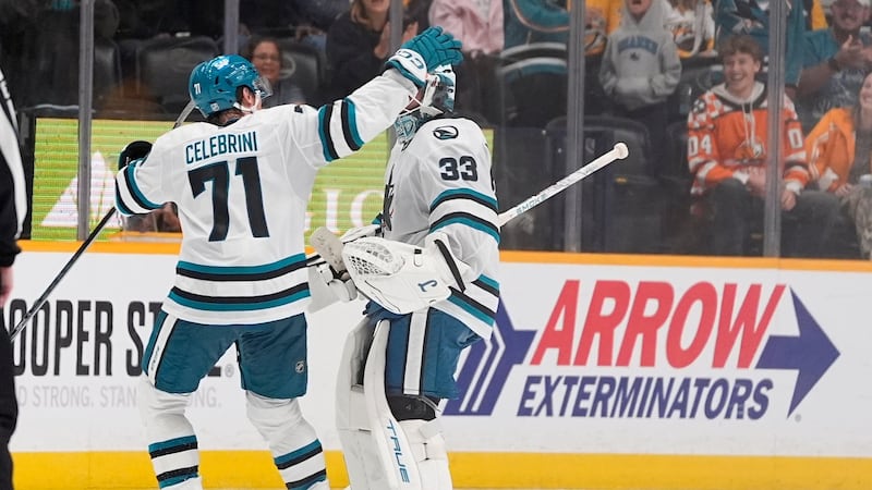 Celebrini scores lone shootout goal to lift Sharks past Predators