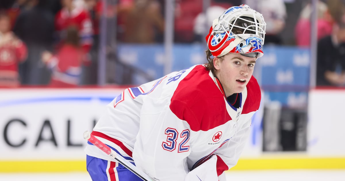 Photo: TSN OTTAWA, ON - MARCH 11: Jacob Fowler #32 of the Montreal Canadiens after the win over the Ottawa Senators on March 11, 2026