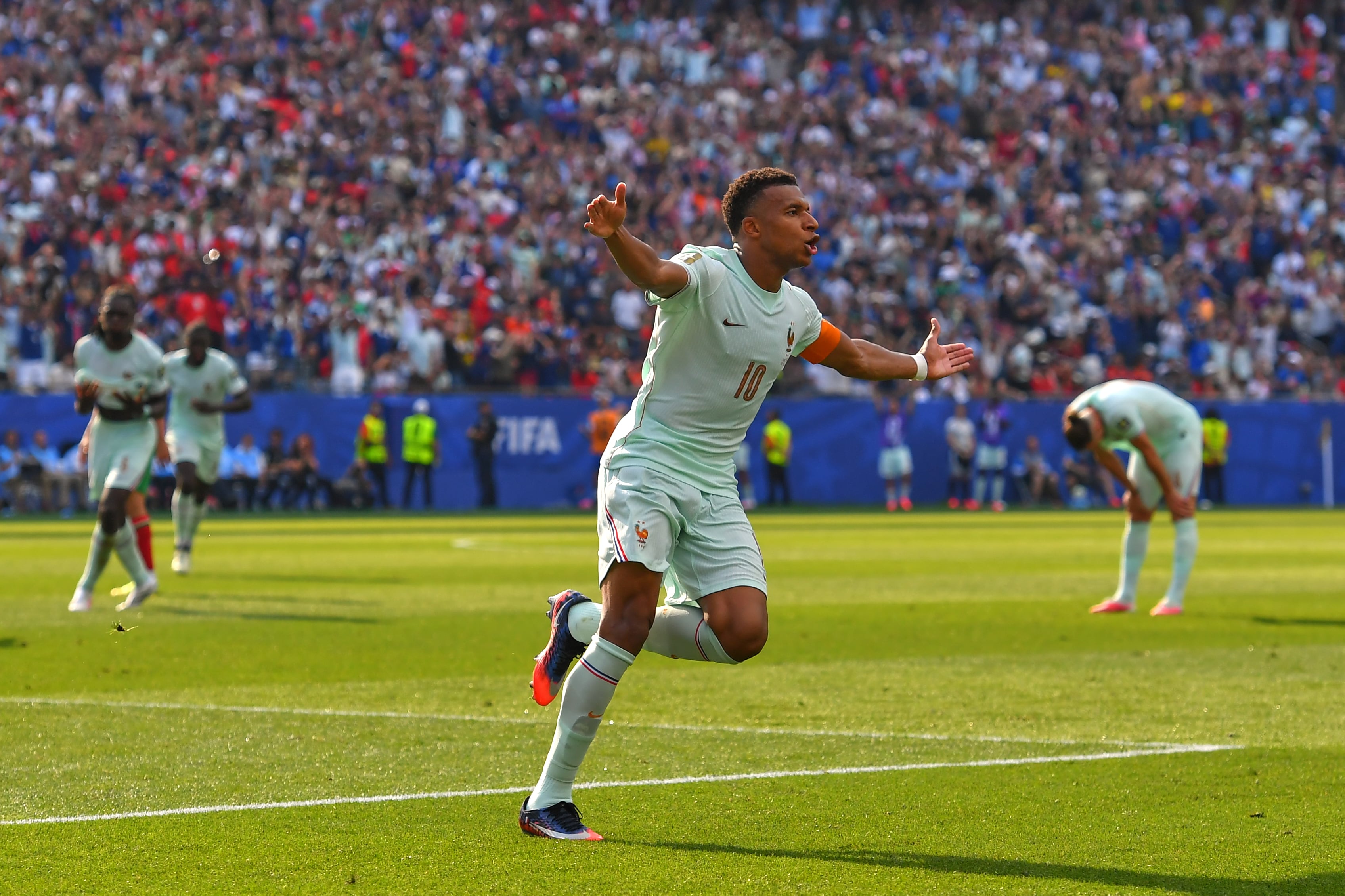 Kylian Mbappé in France World Cup action against Morocco