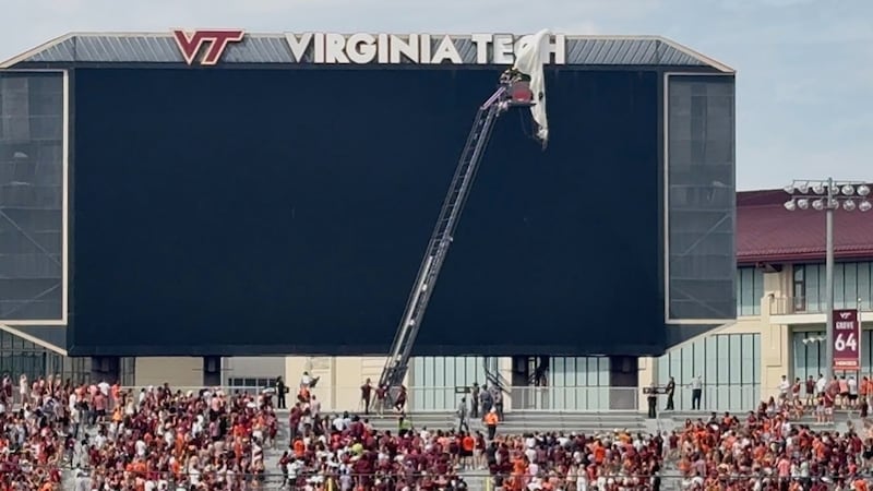 Skydiver rescued after crashing into Virginia Tech scoreboard
