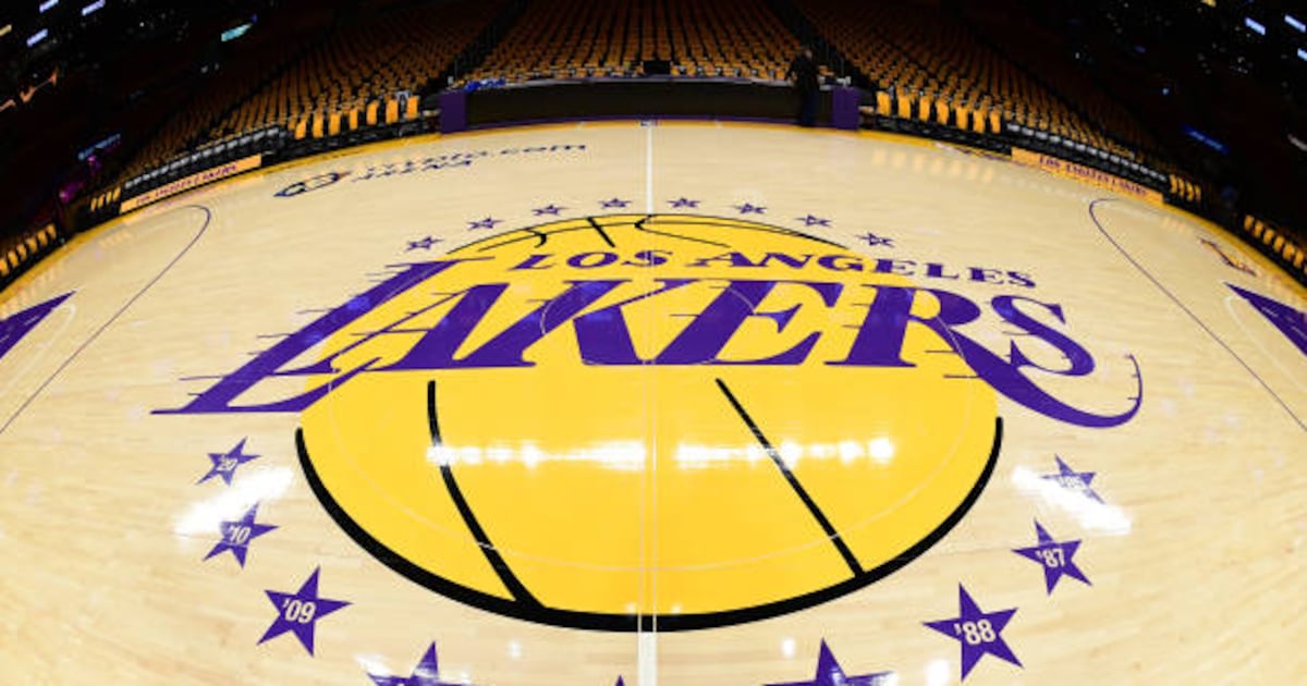 Photo: tsn.ca LOS ANGELES, CA - APRIL 25: A view of the Los Angeles Lakers logo before the game against the Denver Nuggets during Round