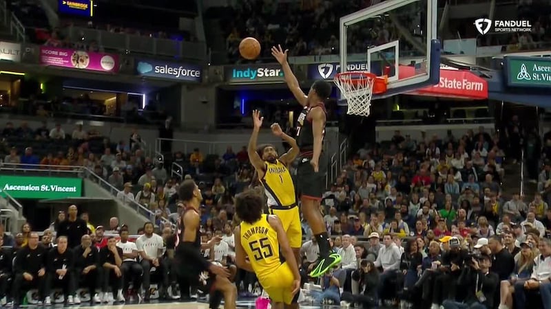 Obi Toppin elevates for alley-oop dunk