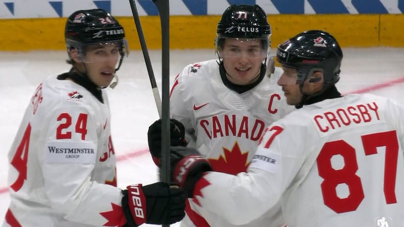 Celebrini unloads backhand shelf for second goal of game
