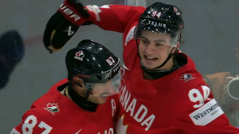 Porter Martone breaks deadlock early in the third period to put Canada in front