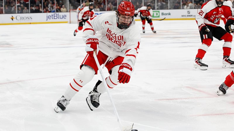 Boston University's Lawrence channels Celebrini, Suzuki on road to NHL draft