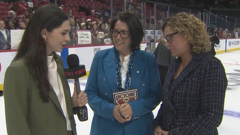 Victoire GM Sauvageau on passing Walter Cup to HC Kori Cheverie